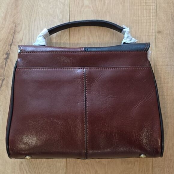 Patricia Nash Top Handle Satchel Yoeky Colorblock British Black Tan Leather - Picture 2 of 11